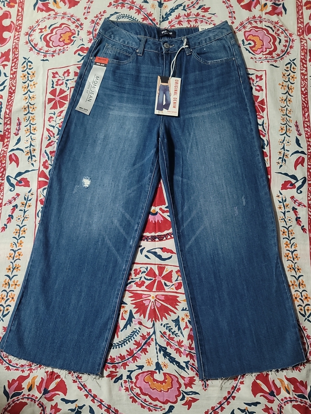 NWT Wax Jean Women's 100% Wide-Leg Distressed Blue Jeans